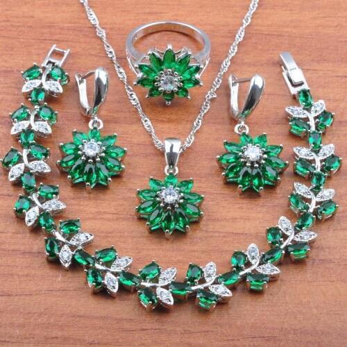 Bridal Silver Color Trendy Costume With Natural Stones CZ Green Jewelry Sets For Women Gift /Bracelet And Ring Sets JS0436