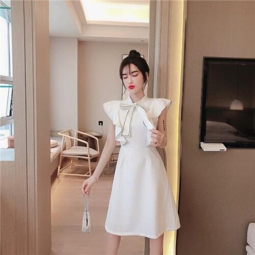 Ruffles White Dress Women Summer Style Korean Clothes Ruffles White Fashion Brand Ladies A-line Dresses Bow Black Designer New