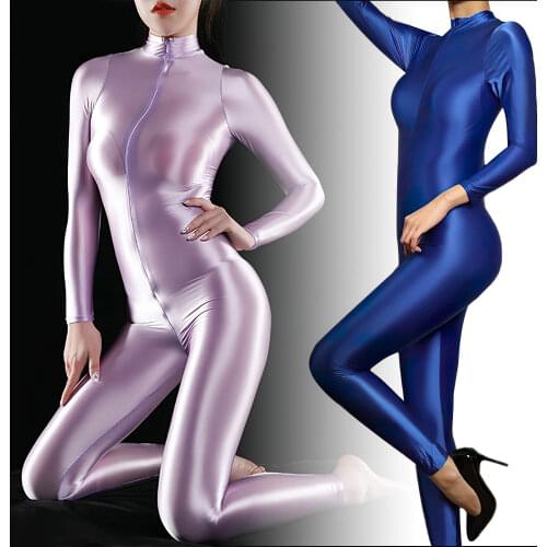 Metelam Ladies Super Shiny Bodysuit Zipper Open Crotch Shein Catsuit Jumpsuit Romper Clubwear