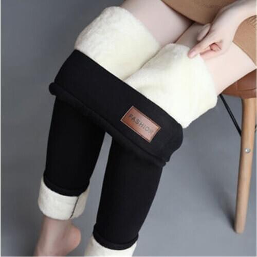 Nine Point Pants Winter Velvet Breathable Cashmere Thickened Cold-Resistant Women Wear High Waist Leggings Slim Black Warm Pants