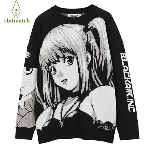 Oversize Mens Sweaters Pullovers Streetwear Japanese Anime Girl Cotton Knitted Loose Streetwear Hip Hop Casual Woman Sweaters