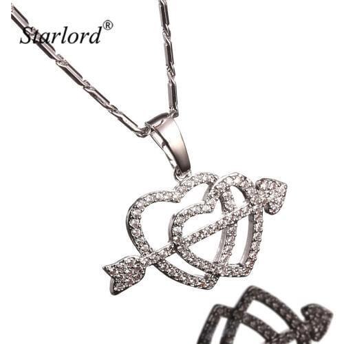 Starlord Arrow of Cupid Heart Crystal Necklace Pendant Gold Color Link Chain For Women Collares Trendy Heart Love Jewelry P2384