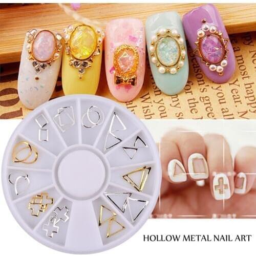 24pcs/set Gold Silver 3D Metal Nail Art Studs In Wheel DIY Hollow Nail Decoration Mixed Designs Manicure Nails Accessories