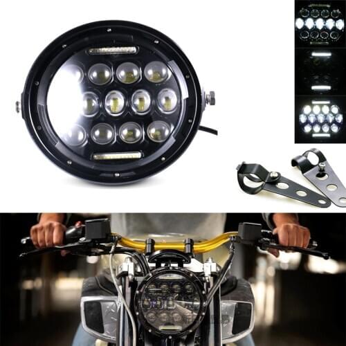 7 Inch Motorcycle LED Headlight 7" Motor Round Headlamp Retro Black Brackets Head Lamp for Honda GS125 CG125 Cafe Racer Bobber