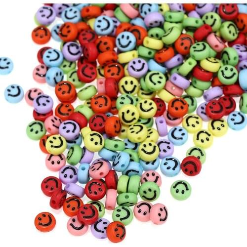 7MM Acrylic Beads Smiley Face Flat And Round Spacer Beads Use For Create Pandora Charm DIY Bracelet Necklace Earrings Jewelry