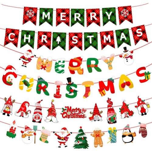 Amawill Christmas Banner Flag Merry Christmas Hanging Bunting Banner 6 Style Santa Elk Stockings Christmas Home Decoration