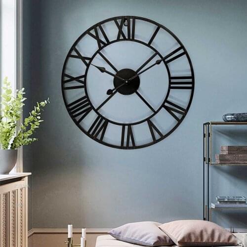 3D Black North Europe Large Vintage Metal Wall Clock Retro Hollow Iron Frame Mute Watch for Home Living room Decoration 40/60CM