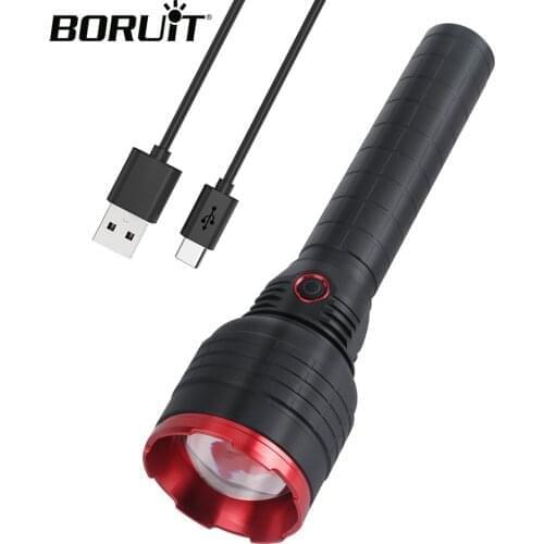 BORUiT XHP90 LED Flashlight 5-Mode Powerful Zoom Torch Type-C Rechargeable 21700 Battery Waterproof Lantern for Camping Hunting