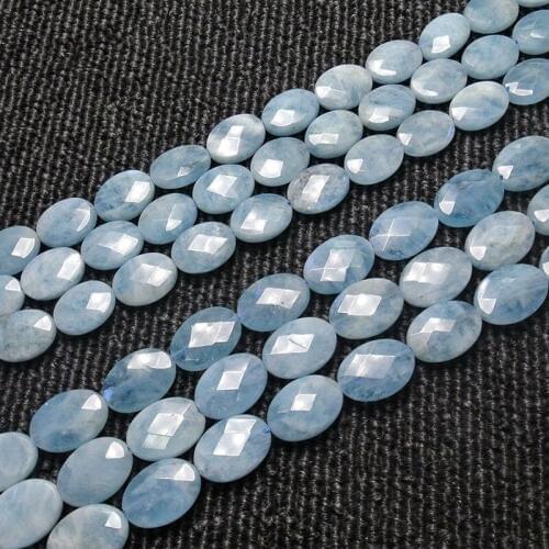 Natural Oval Shape Blue Aquamarines Beads For Jewelry Making Beads 15'' Needlework DIY Beads Trinket For Women Gift