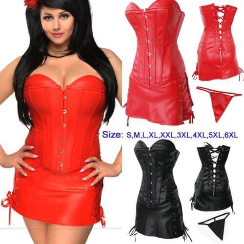 Black Red Leather Corset Plus Size S/M/L/XL/XXL/3XL/4XL/5XL/6XL Body Shapers Latex Strapless Bustiers Sexy Lingerie Corset Skirt