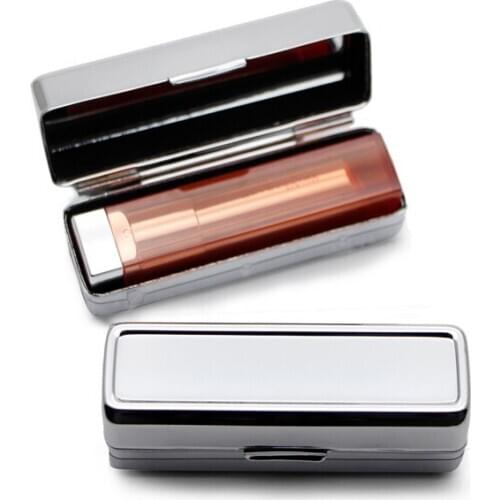 Silver Lipstick case flat base lipstick holder with mirror metal blank lipstick organizer