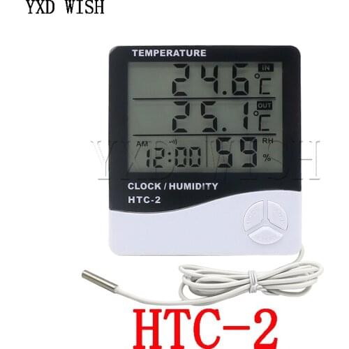 HTC LCD Digital Temperature Humidity Meter HTC-2 Home Indoor Outdoor hygrometer thermometer Weather Station with Clock