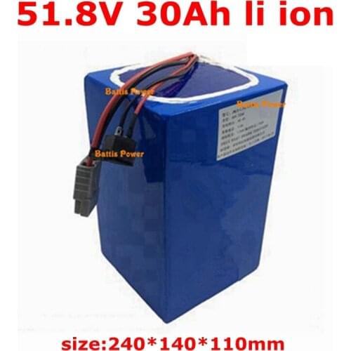 51.8V 30AH lithium ion battery 52V 14S BMS li ion bateria for 48V 5000W scooter Mountain ebike Electric golf cart 5A charger