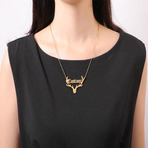 Fashion Jewelry Elk Deer Antlers Pendant Custom Name Necklaces Gift for Women Girls Gold Silver Chokers