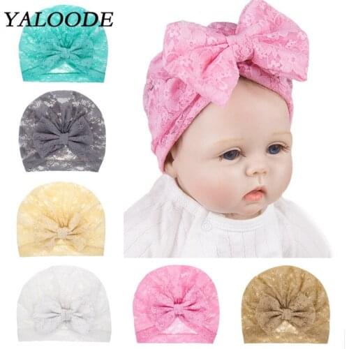 YALOODE 2020 New Newborn Baby Hat Lace Bow Baby Caps Girl Boy Beanies Caps Soft Infant Hospital Hats for Baby Accessories
