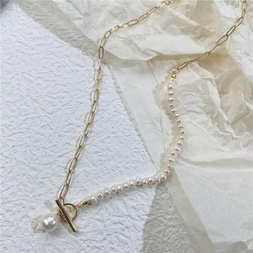 2021 New Style Baroque Pearls Necklace Freshwater Link Chain Pearl Pendant OT Clasp Necklace For Women Girl Trendy Jewelry Gift