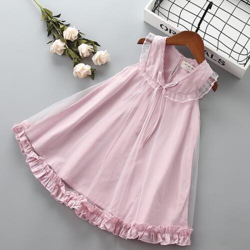 Girl bow knot princess dress Summer children mesh clothing lace baby girls sleeveless dresses for 2-7 years old kids Clothes