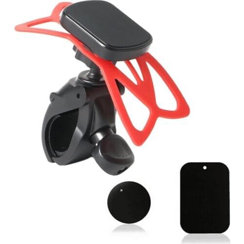 Adjustable Bike Handlebar Magnetic Cellphone Mount with Red Silicone Strip for Cell Phone
