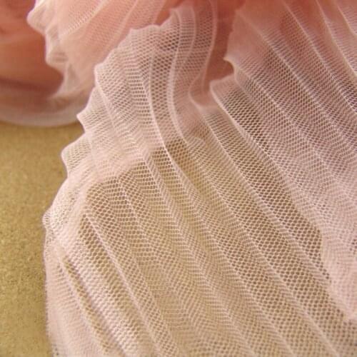 5 Meters 150cm Width Pink Color Ruffled Pleated Crumple Mesh Lace Fabric Solid Wedding Dress Clothes Materials For Sewing
