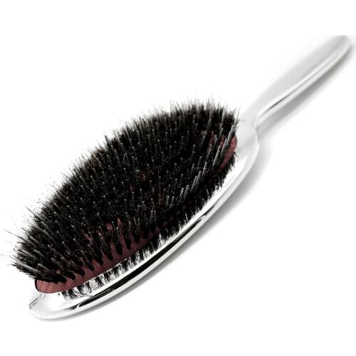 High Quality Pure Boar Bristle Hair Paddle Brush Antistatic Salon Oval Hair Brush With Air Bag Brushes Comb In Silver And Gold