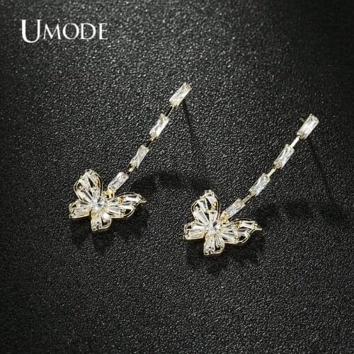 UMODE Drop Earrings Zirconia Crystal Butterfly Hollow Earring for Elegant Women Wedding Jewelry Accessories UE0716