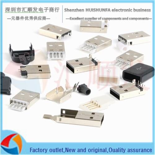 10pcs!!! USB2.0 USB/DIY plug A male patch/welding wire/wiring/plug-in type 90 degree bent needle three-piece set