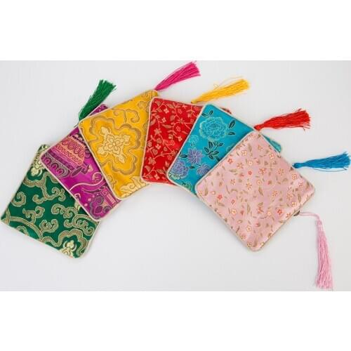11.5x11.5cm Jewelry Pouches Bag 20pcs Mixed Chinese Silk Drawstring Organizer Wedding Christmas Party Favor Square Packaging