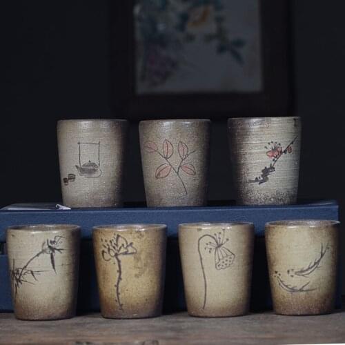 110ml Yixing Zisha Stoneware Hand-painted Engraving Retro Straight Master Cup Kung Fu Tea Set Ceramic Single Cup Tea Cup