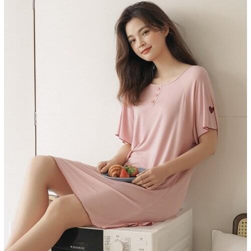 2021 Summer Short Sleeve Modal Nightgowns for Women Korean Sweet Girls Sleepwear Ladies Night Gown Nightdress Home Dress Nighty