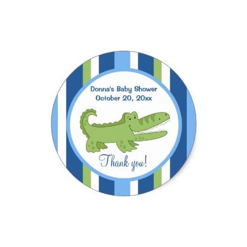 3.8cm Alligator Round Favor Sticker - Blue/Green