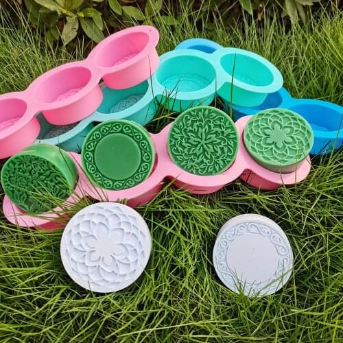 4 Cavity Round Flower Silicone Soap Mold Handmake DIY Fondant Chocolate Soap Mould For Cake Moon Cake Crafts Making Tool