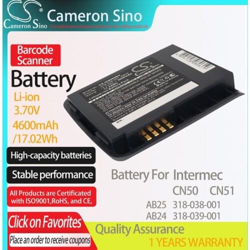 CameronSino Battery for Intermec CN50 CN51 fits Intermec 318-038-001 318-039-001 AB24 AB25 Barcode Scanner battery 4600mAh 3.70V