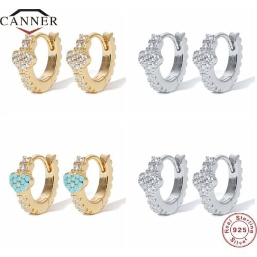 CANNER Real 925 Sterling Silver Hoop Earrings For Women Fashion Heart-shaped Diamond Piercing Earring Earings Jewelry pendientes
