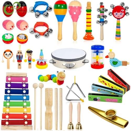 DIY Wooden Kids Musical Instruments Education Early Learning Musical Toys Tambourine Xylophone Toys for Kids Children Gifts YJN