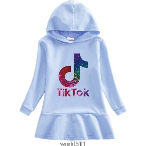 Kids Tik Tok Long Sleeve Dress Pullover Hooded Sweatshirt Dresses Autumn Winter Cartoon Dresses Clothes