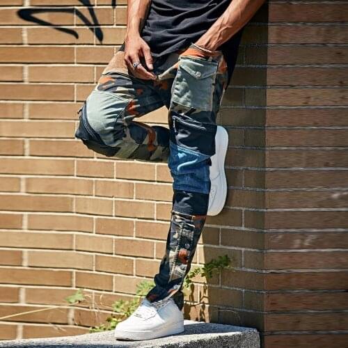 Spring Autumn Men’s Jeans High Quality Comfortable Streetwear Trend Camouflage Patchwork Washed Overalls Men Denim Trousers