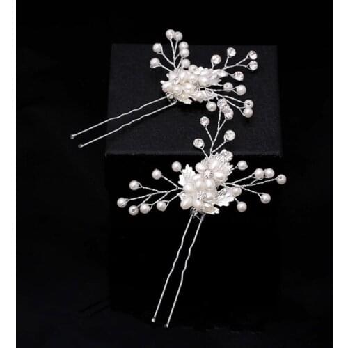 Elegant Wedding Hair Jewelry Crystal Imitated Pearl White Flower Hair Pins Charm Handmade Bridal Hair Accessories Hair Ornaments