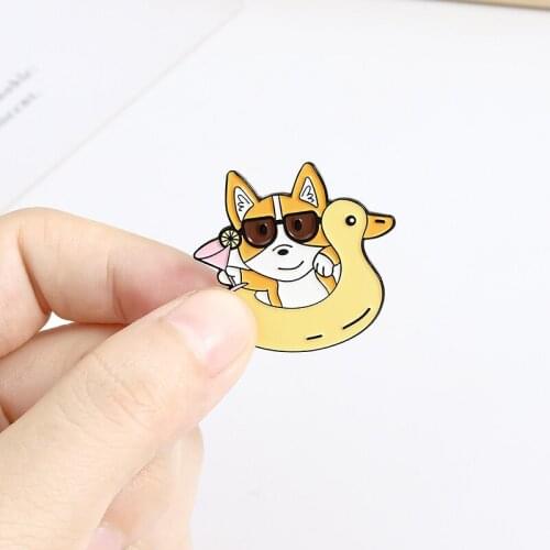 2020 cute dog enamel pins Donut pizza swimming ring sunglasses Brooch cup cartoon lapel pin badge Gifts for friends who like dog