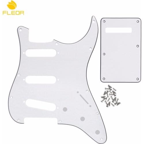 FLEOR 11 Holes Electric Guitar Pickguard SSS ST Back Plate Tremolo Cavity Cover White 3Ply Screws