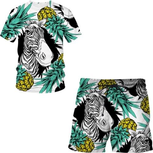 Funny Men T shirt+Beach Shorts Sets 2021 Summer Sportswear Pants T-shirt streetwear Harajuku 3D print Cartoon animal Tops Tshirt