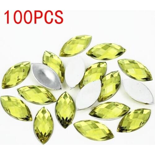 Hot Sale 100Pieces Flat Back Marquise Earth Facets Crystal olivine Color Acrylic Horse eye Shape Rhinestone Beads Decorate