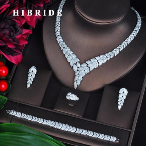 HIBRIDE New 4 pcs Necklace Earring Ring Bracelet Bridal Jewelry Set Wedding Accessories boucle d oreille Wholesale N-703