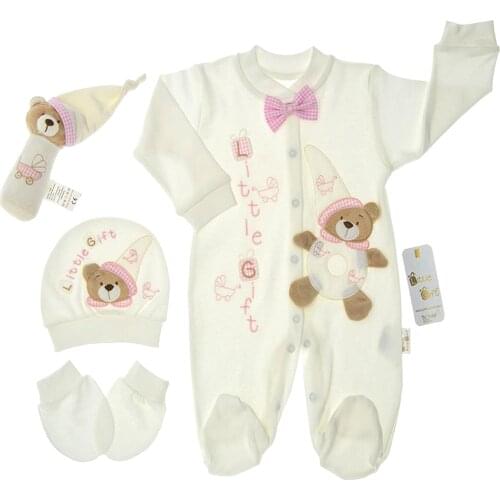 4 piece soft baby rompers set,baby rompers,baby booties,baby gloves,baby hat,soft toy,newborn gift set,baby girls and boys gift