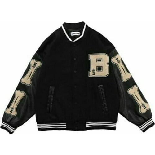 Fashion Hip Hop Furry Bone Patchwork Black Funny Jackets Mens Harajuku Streetwear Bomber Jacket Men Baseball Coats Unisex Boys