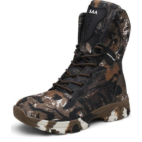 Hot Eu 39-47 Large Size Spring Men High Tube Camouflage Hiking Shoes Outdoor Tactical Non-slip Waterproof Hunting Trekking Boots