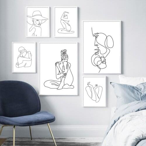 Drawn Line Woman Man Scandinavia Abstract Nordic Posters And Prints Wall Art Canvas Painting Wall Picturs For Living Room Decor