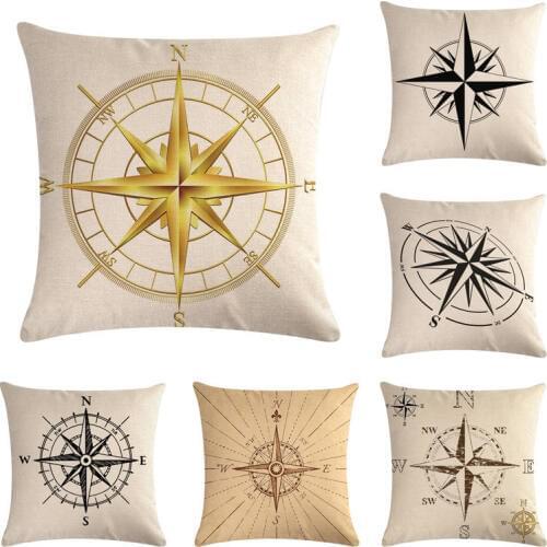 Sea Compass Printed Cushion Cover Anchor Pattern Marine Ship Throw Pillow Case Decorative Pillowcase Cojines Almofadas
