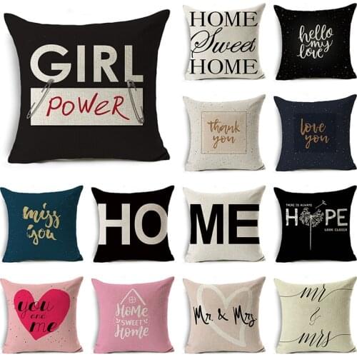 WZH Home&English Text Element Cushion Cover 45x45cm Linen Decorative Pillow Cover Sofa Bed Pillow Case