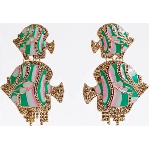 2020 New Fashion ZA Fish Shaped Drop Earrings for Women Unique Charm Rhinestone Animal Tassel Earrings Jewelry Accessories