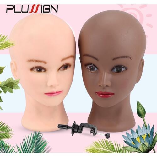Plussign 20.5 Inch Mannequin Head For Wigs With Stand Bald Wig Head With Stand Foam Head For Make Up White And Dark Brown Color